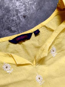 yellow chikon kari kurti❤️