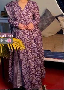 Purple Floral Print Cotton Suit Set