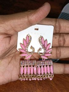 Stunning Pink Peacock Jhumka Earrings