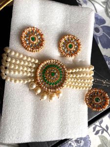Pearl & Kundan Choker Necklace Set