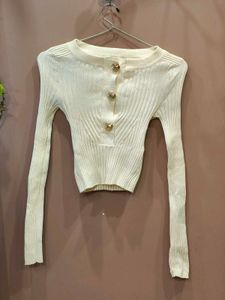 Cream Ribbed Button-Up top