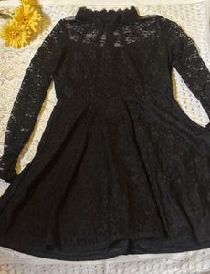 Black Party Lace Mock Neck Dress