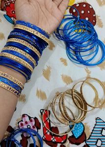 Elegant Blue &amp; Gold Bangles Set🪄