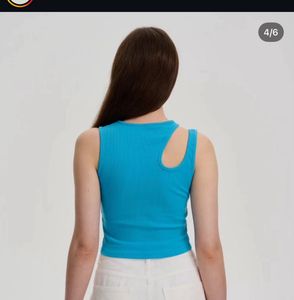 Blue Asymmetrical Cut-Out Tank Top
