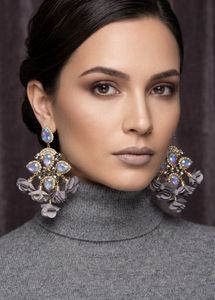 New Statement Crystal & Flower Drop Earrings