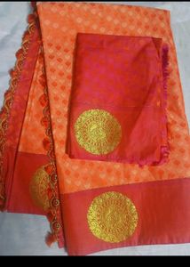 Vibrant Orange and Pink Saree with Blouse piece