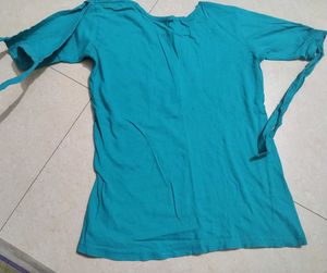 Stylish Teal Tie-Sleeve Tunic Top
