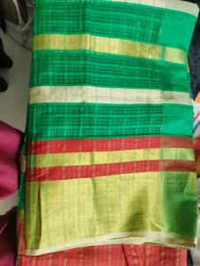 Green & Gold Striped Saree