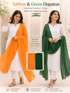 Saffron &amp; Green Dupattas - Perfect for Independenc