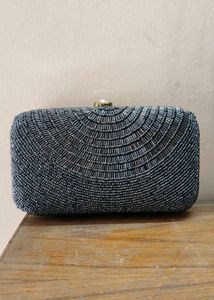 Grey Beaded Evening Clutch