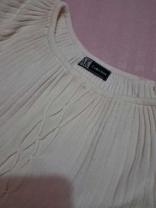 Cream Ribbed Knit Top