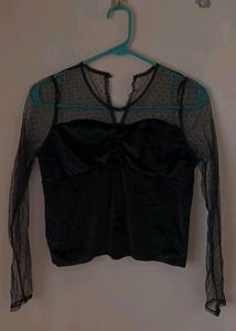 Black Velvet Sheer Sleeve Top