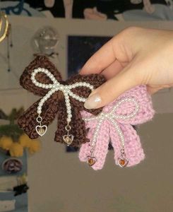 Cute Crochet Bow Keychain with Pearls🥰