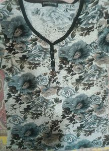 Grey Floral Print Long Sleeve Top