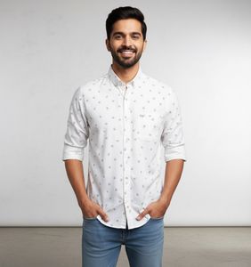 Men's White Printed Casual Shirt