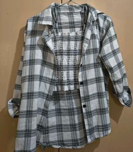 Plaid Shirt & Smocked Crop Top Set❤️
