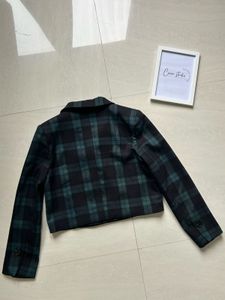 Green Plaid Cropped Blazer