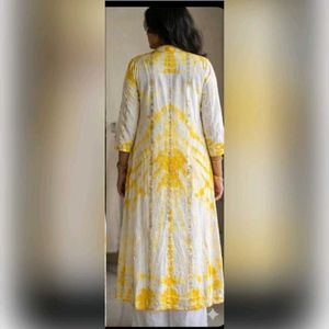 Yellow &amp; White Tie-Dye Kurta Set