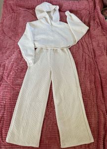 White Cropped Hoodie and pants set