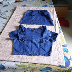 Denim Ruffled Top &amp; Skirt Set