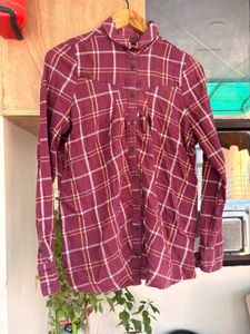 Maroon Plaid Button-Up Shirt