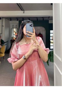 Elegant Pink Satin Midi Dress