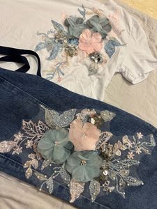 embroidery T-shirt and denim combo small