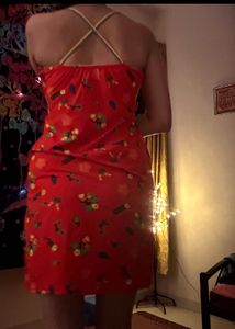 Clovia Red Floral A-Line Mini Dress - L size
