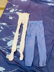 Girls' Blue Pants &amp; White Tights Set