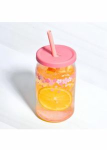 PINK GLASS SIPPER WITH STRAW 510ML