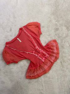 Sheer Ruffle &amp; Bow Top
