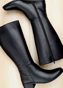 Classic Black Leather Knee-High Boots