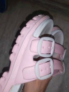 Pink &amp; White Double Buckle Sandals