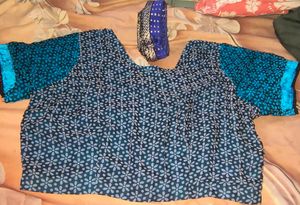 Blue Floral Saree Blouse . free 8 meter saree lace