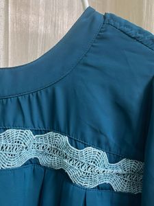 Teal Lace Trim Blouse