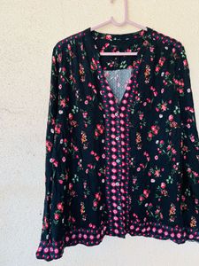 Boho Floral Print V-Neck Top