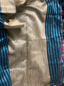 Blue and Black Striped Saree without blouse