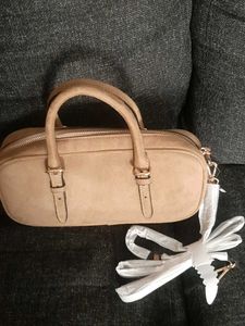Stylish Tan Suede Satchel/crossbody bag