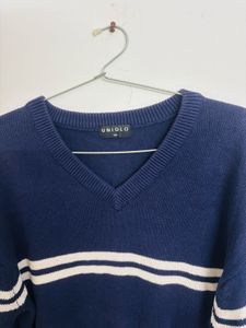 Men's Blue Striped V-Neck Sweater