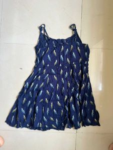 Navy Blue Feather Print Button-Up Dress