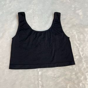 Black Button-Up Ribbed Crop Top