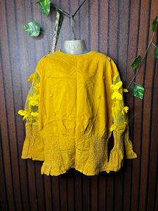 Yellow Kurti with Floral Sleeves