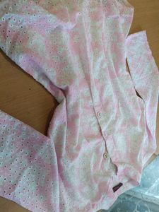 Pink &amp; White chikankari short Kurti