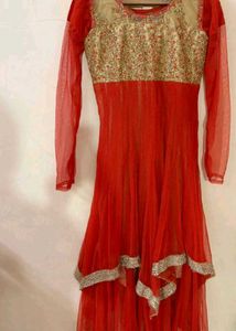 Stunning Rustd&amp; Gold Embroidered Ethnic tail Gown