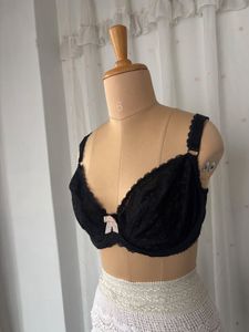 Lace Black Bra with Pink Bow Detail