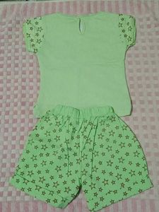 Cute Green Hello Happy Star Shorts Set
