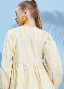 Chic Yellow Striped Tie-Neck Top
