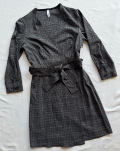 Mango - Grey Plaid Wrap Dress