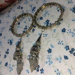 Elegant Silver Bangles with Tassel Charms