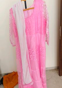 Stunning Pink Ethnic Gown with Dupatta